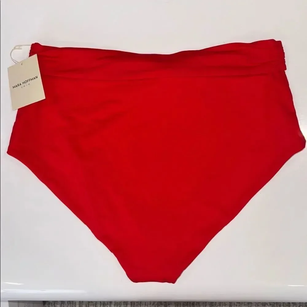 NWT Mara Hoffman Jay High Waist Tie Front RedCoat Bikini Bottom Swim 3X